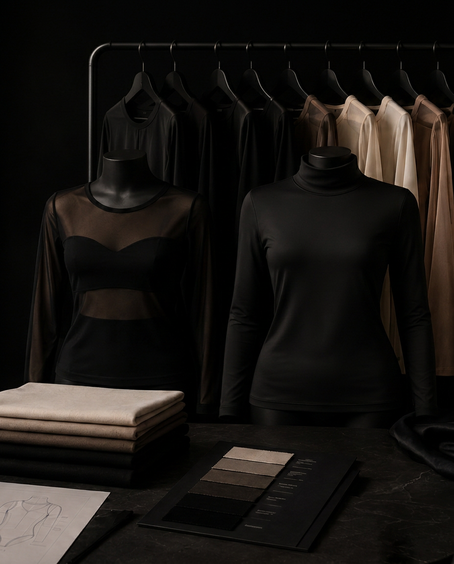 Peças de moda produzidas pela Raidh Tex organizadas para revenda